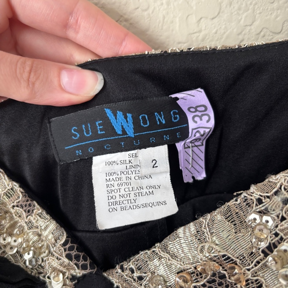 Sue Wong Nocturne Y2K Vintage Silk Beaded Lace Appliqué Formal Evening Dress - Picture 2 of 15
